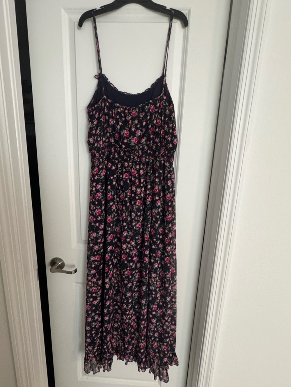 Be Bop Black Floral Maxi Dress with Pink Rose Print size Large